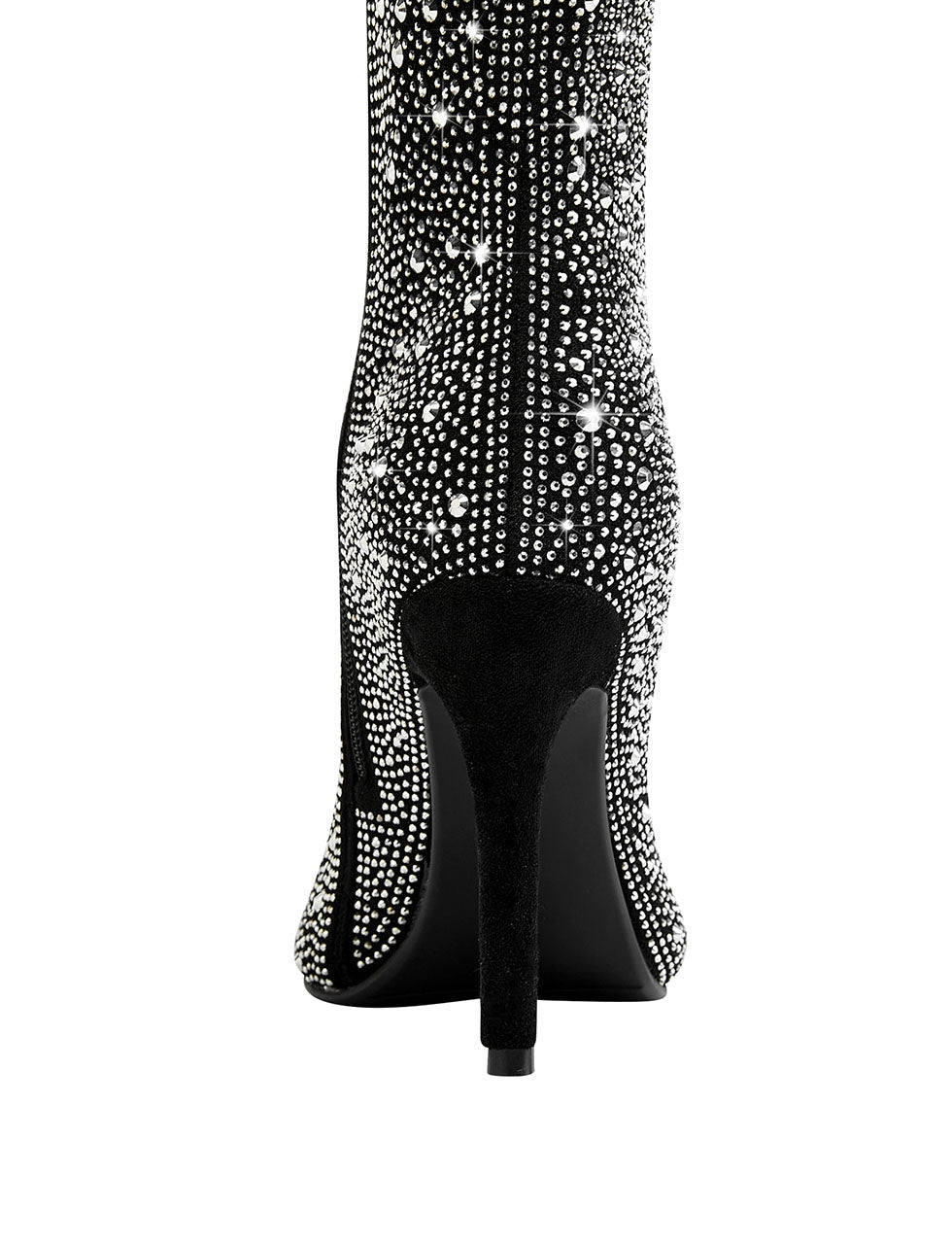 Black High Heel Pointed Toes Luxury Bling Rhinestone Boots Shoes