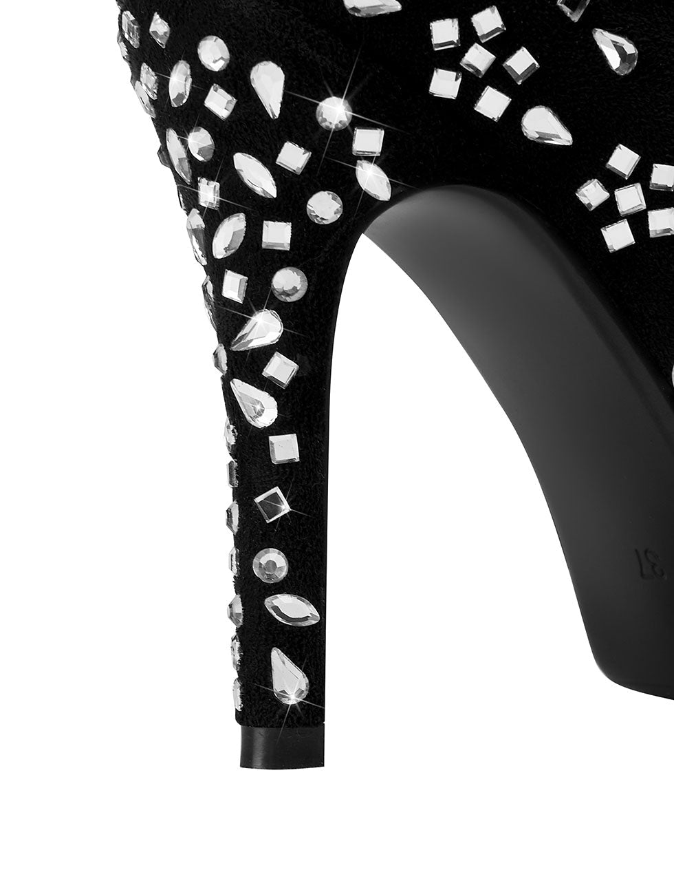Black High Heel Pointed Toes Luxury Flower Bling Rhinestone Boots Shoes