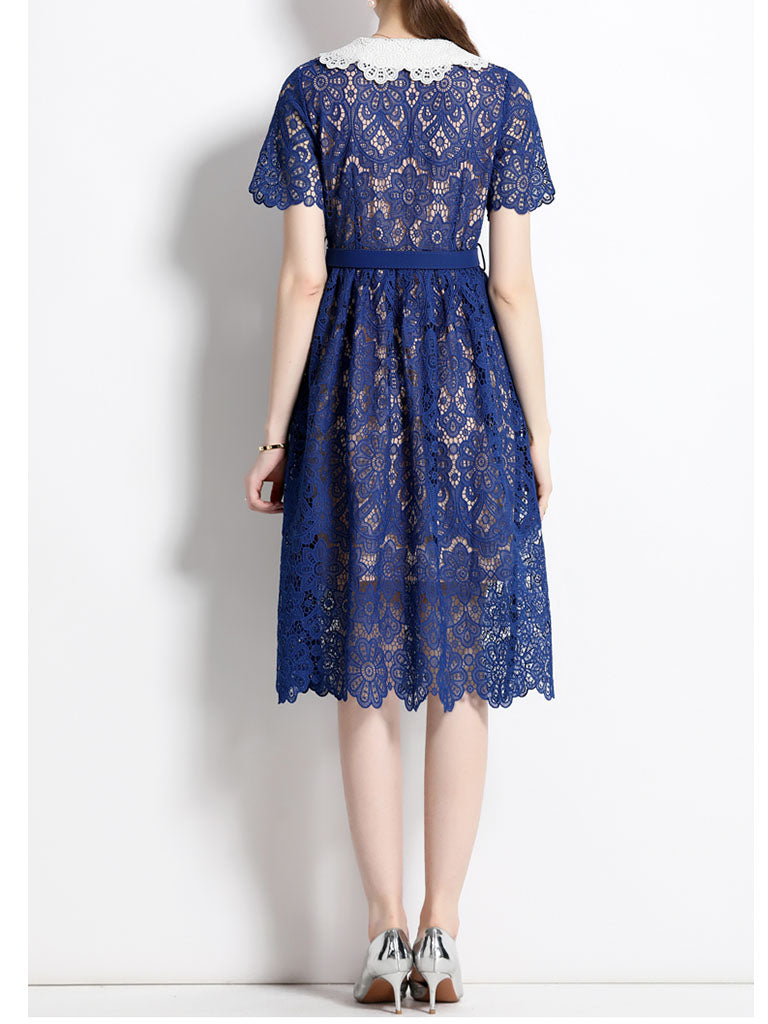 Navy Lace Peter Pan Collar Short Sleeve 1950S Vintage Dress