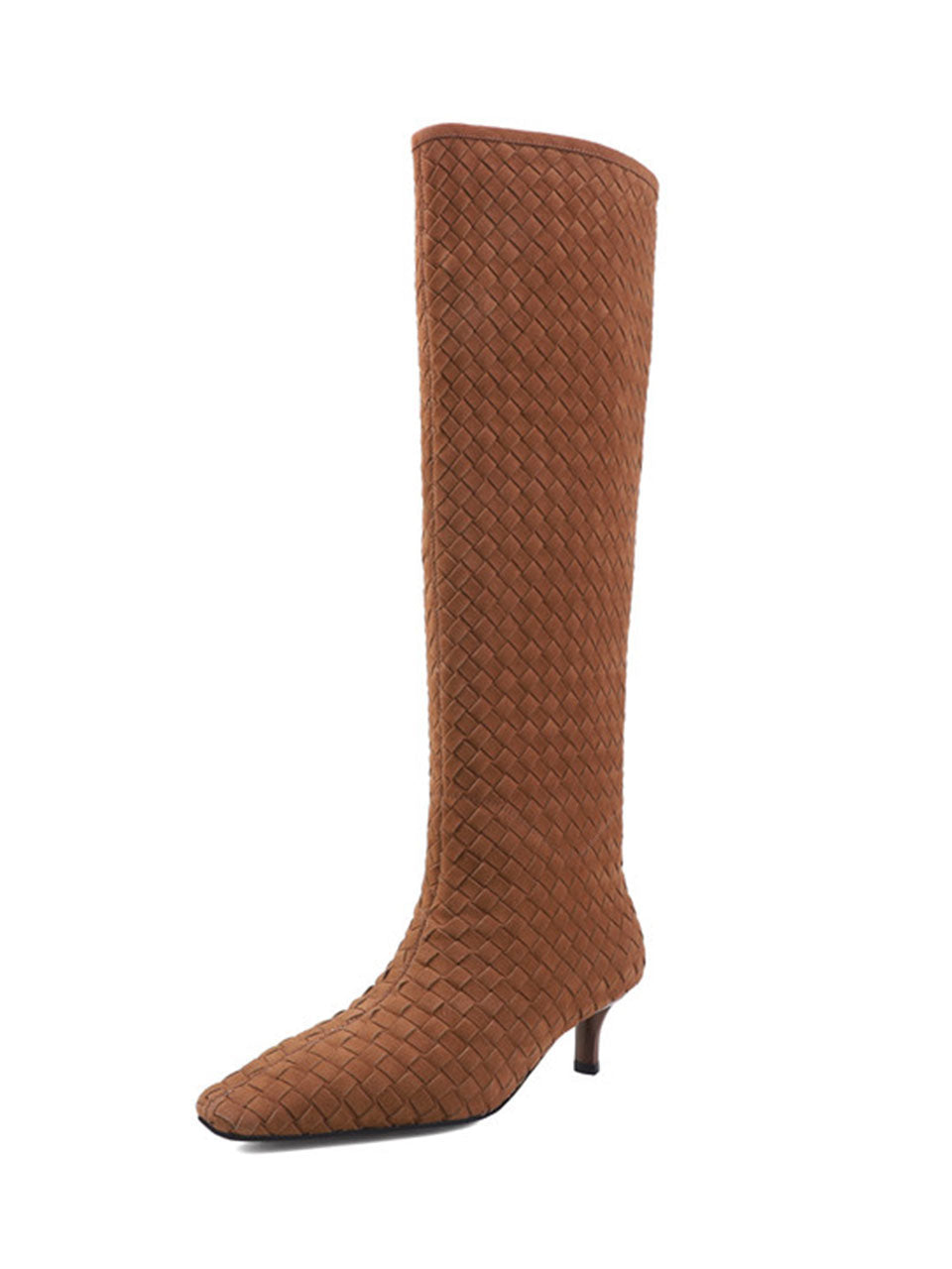 Suede Knit High Heel Knee High Boots Vintage Shoes