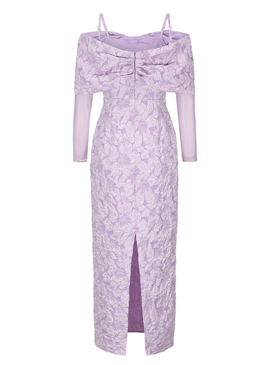 Baby Blue Off Shoulder Oversized Bow Soft Jacquard Maxi Gown