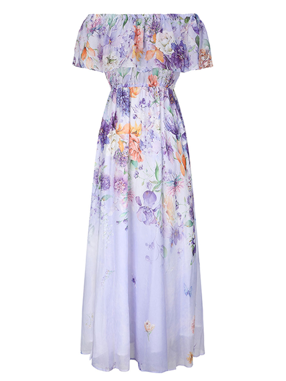 Purple Off-Shoulder Chiffon Dress