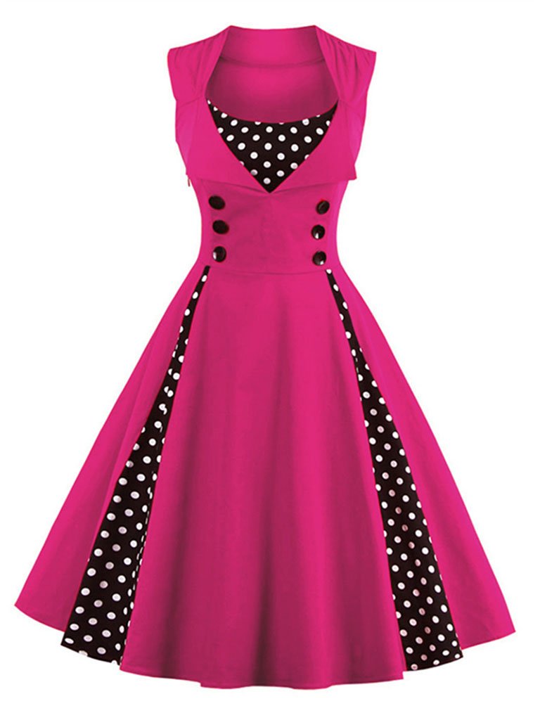 Polka Dot Square Neck Slim Fit Vintage Dress