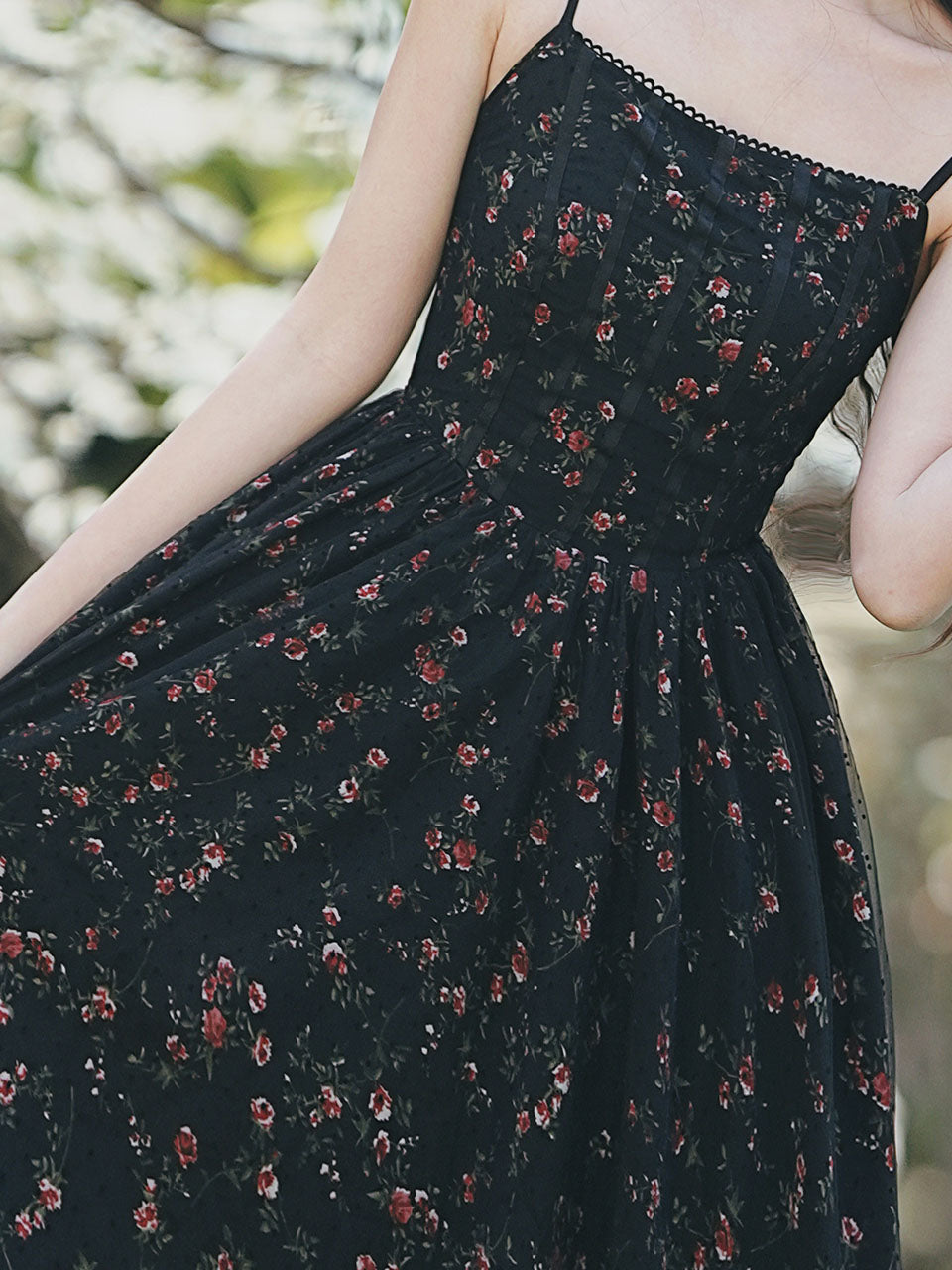 2PS Vintage Black Floral Chiffon Maxi Dress