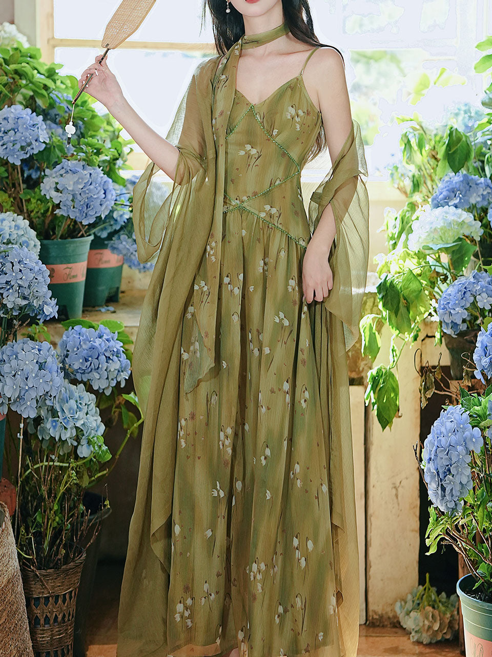 2PS Moss Green Floral Chiffon Maxi Dress