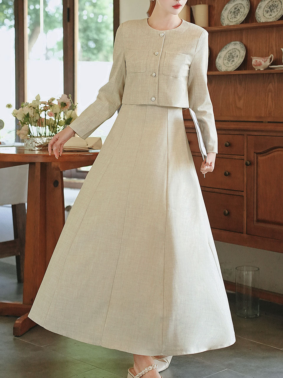 Apricot Linen Slip Dress
