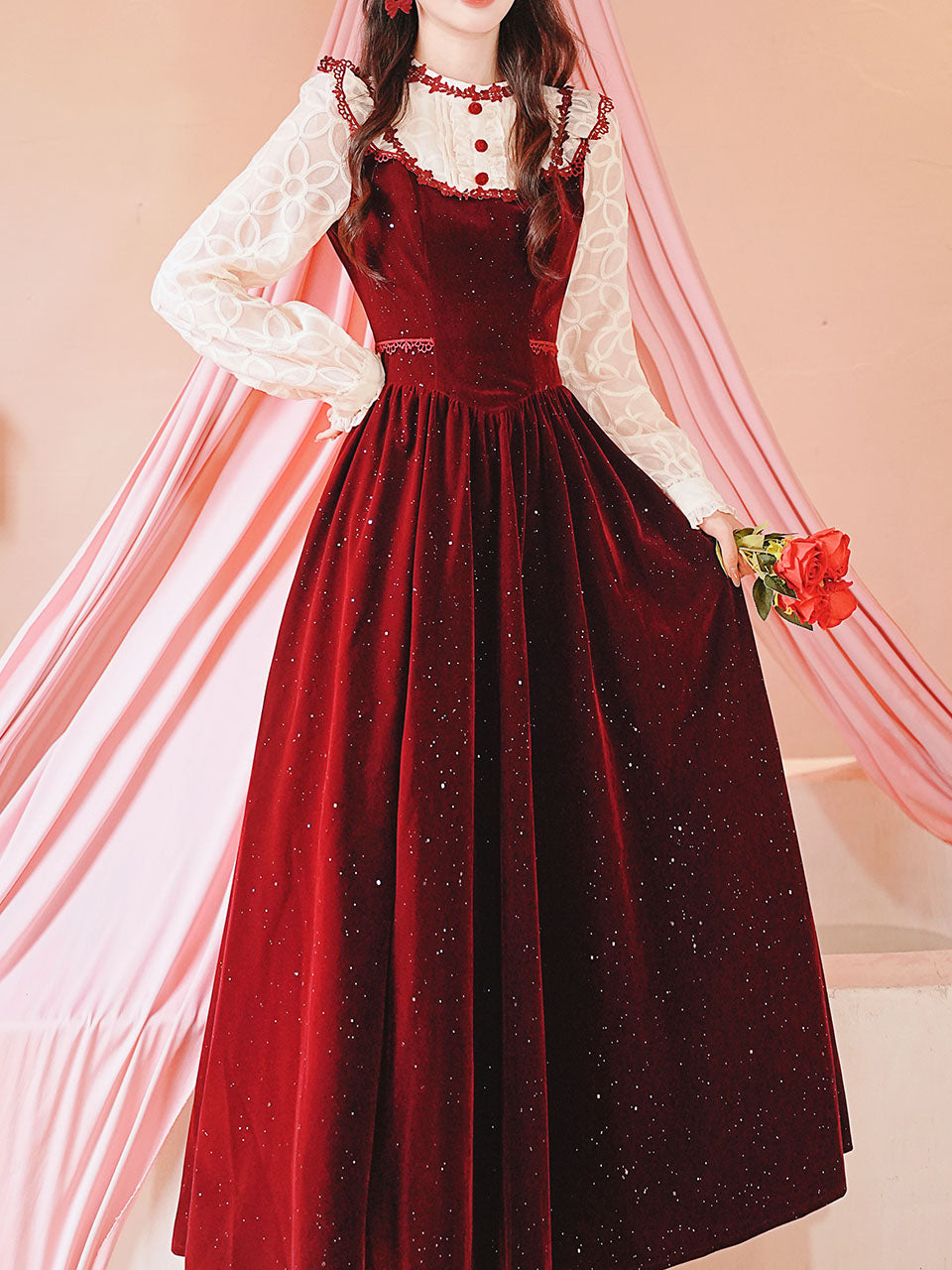 50s Retro Christmas Red  Lace