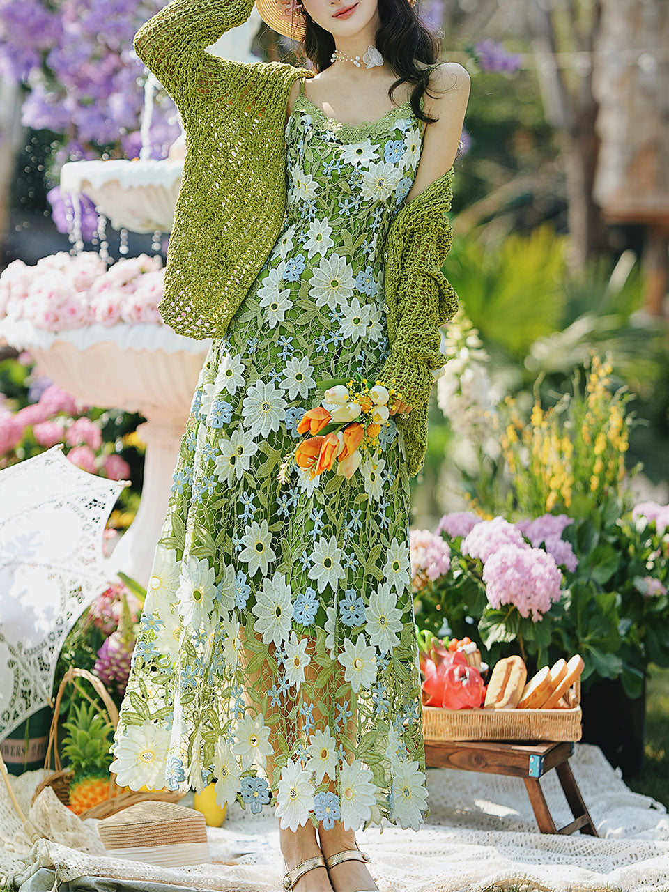 2PS Green Floral Lace Dress