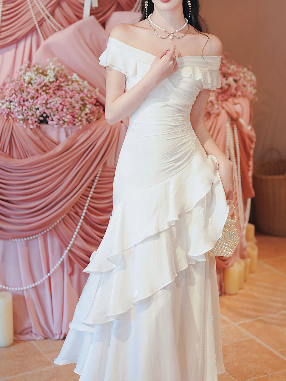 Off Shoulder Ruffle White Dress