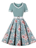 Sweet Heart Collar 1950S Vintage Floral Swing Dress