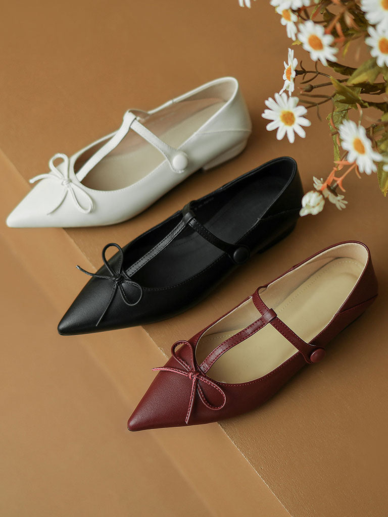 Flat Heel Pointed Toe Hollow Belt Leather Vintage Shoes