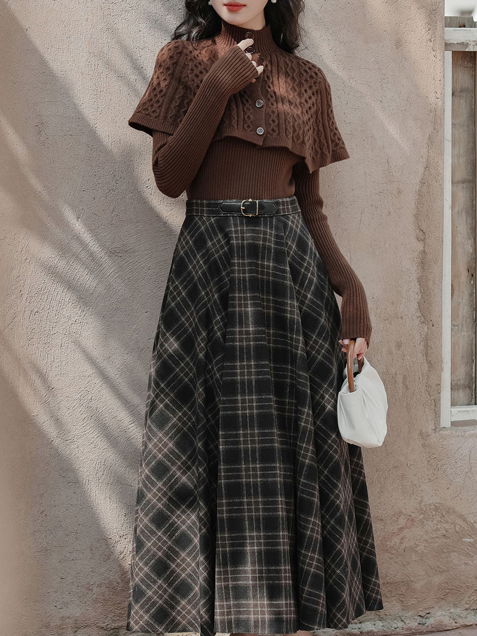 3PS Brown Bow Knitted Sweater Top Cape