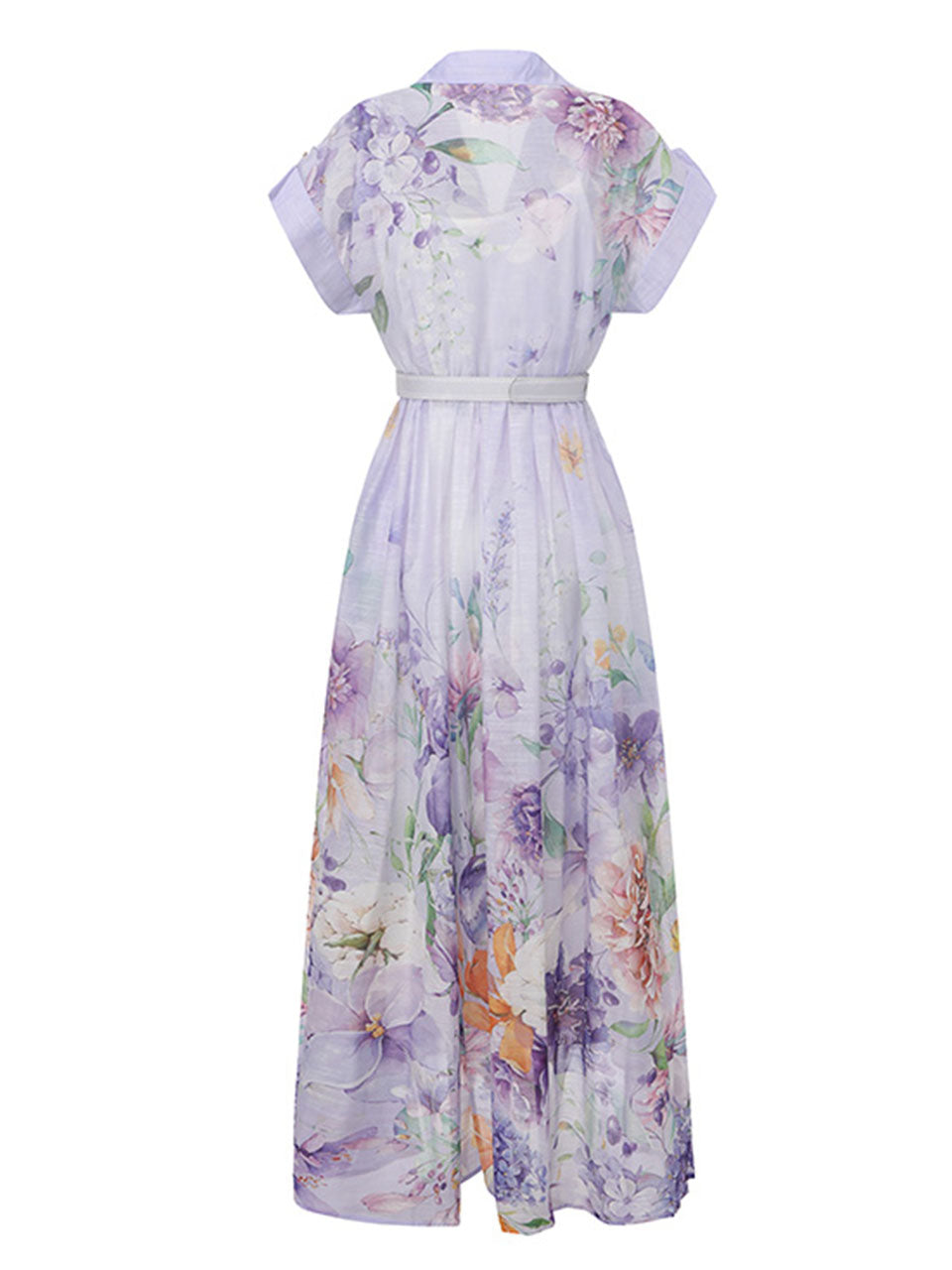 Short Dolman Sleeve Purple Floral Print Midi Dress