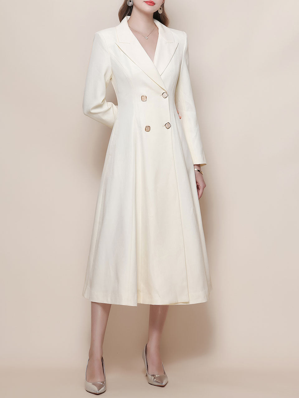 White Vintage Style Double Breasted Trench Dress Coat