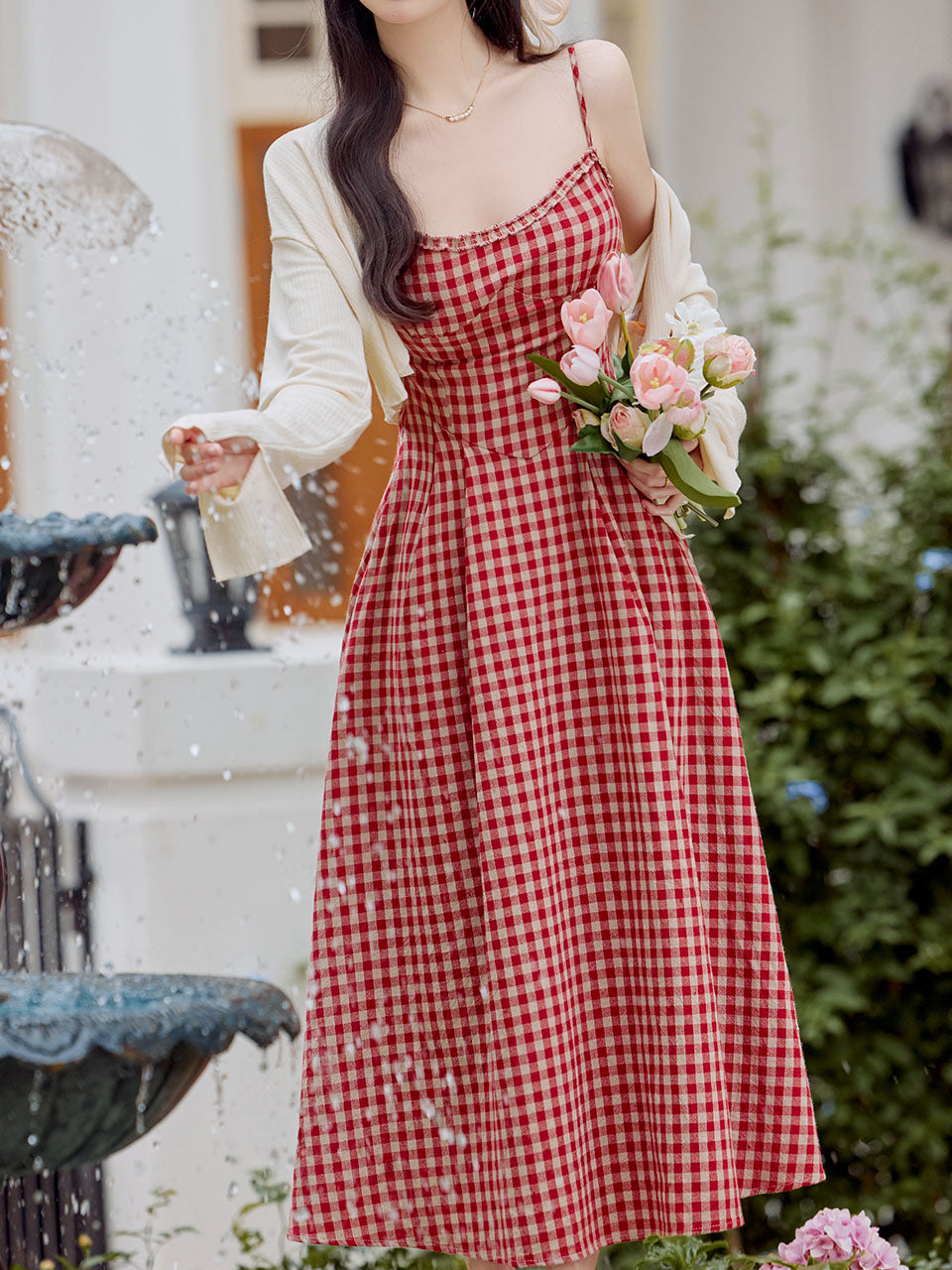 2PS Red Plaid Spaghetti Strap Dress