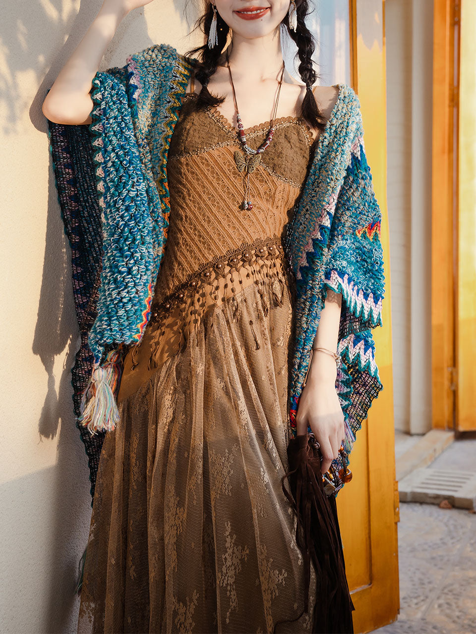 2PS Brown Lace Strap Dress