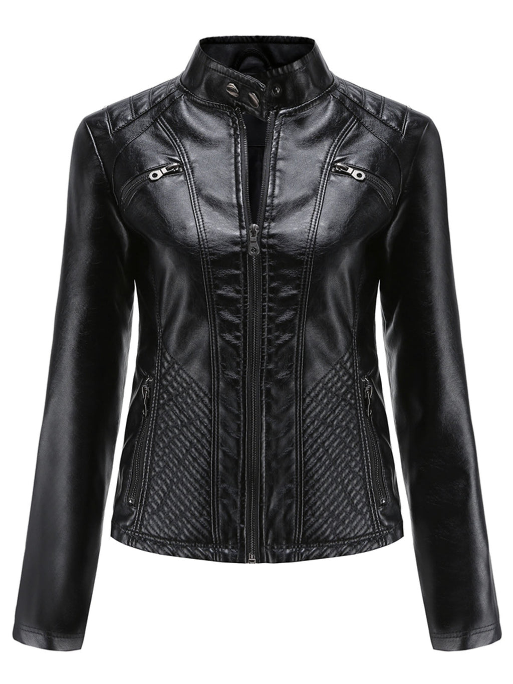 Pink Long Sleeve PU Leather Motorcycle Jacket For Women