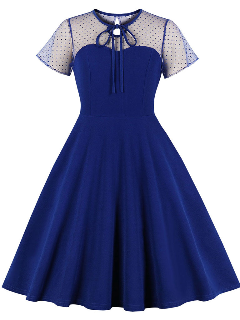 With Pocket Semi-Sheer A Line Black 50S Dress