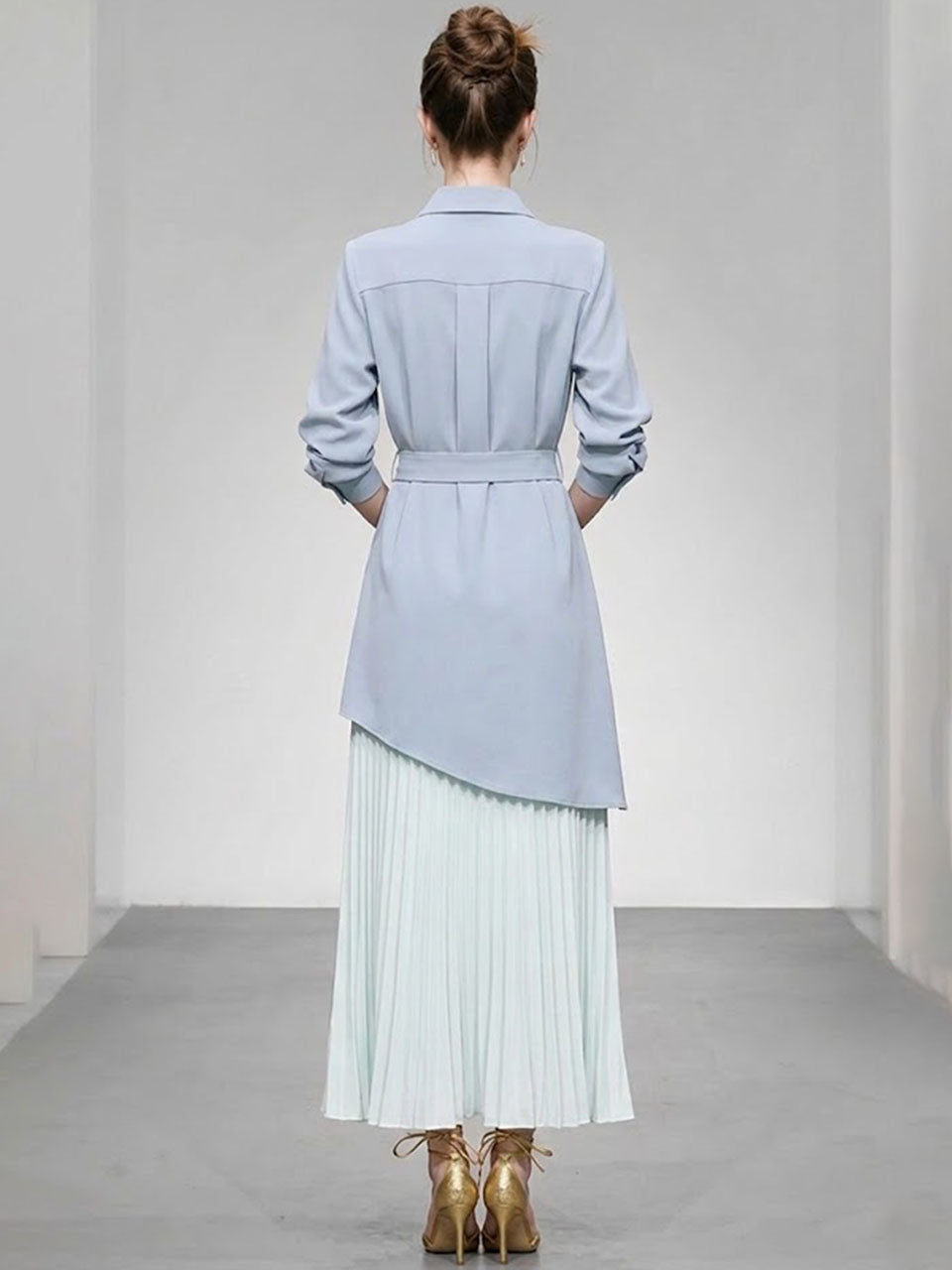 Modern Vintage Asymmetrical Blue Embroidered