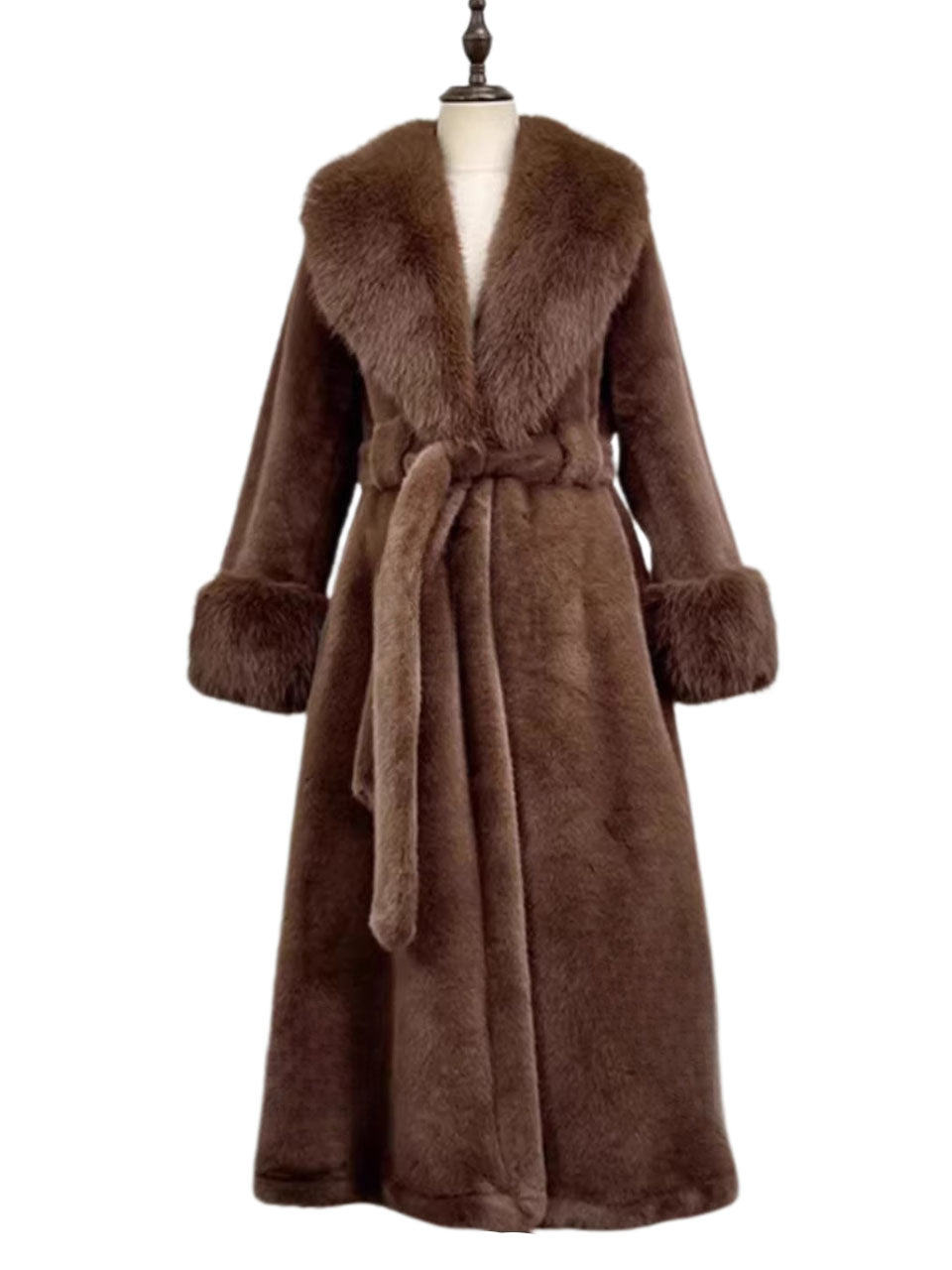 Faux Fur Coat Luxury Knee-Length Long Sleeve Maxi Winter Coat