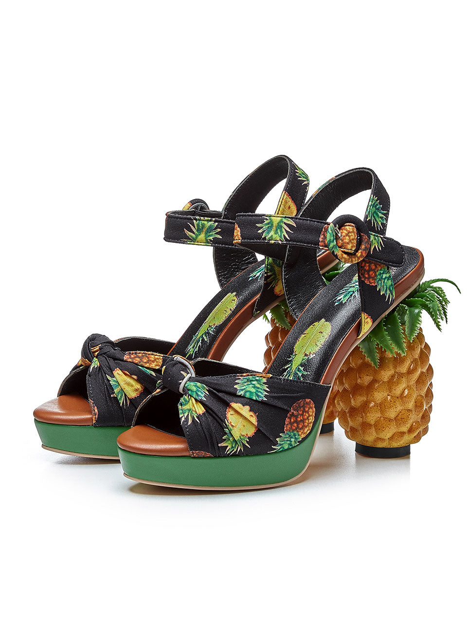 Fruit Heel Pineapple Print Platform Bow Vintage Sandals