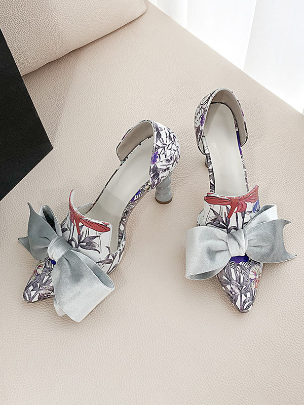 Big Bow Cylindrical Heel Pointed Toe Vintage Shoes