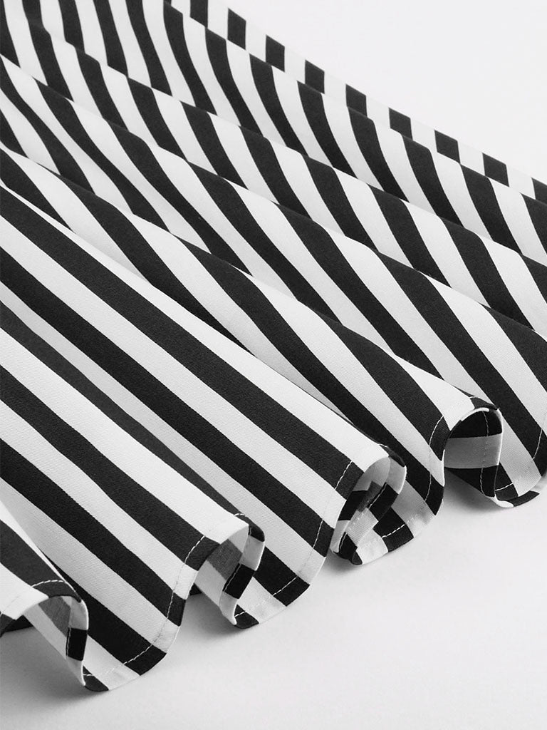 Beetlejuice Costume Black and White Vertical Stripe Swing Dress