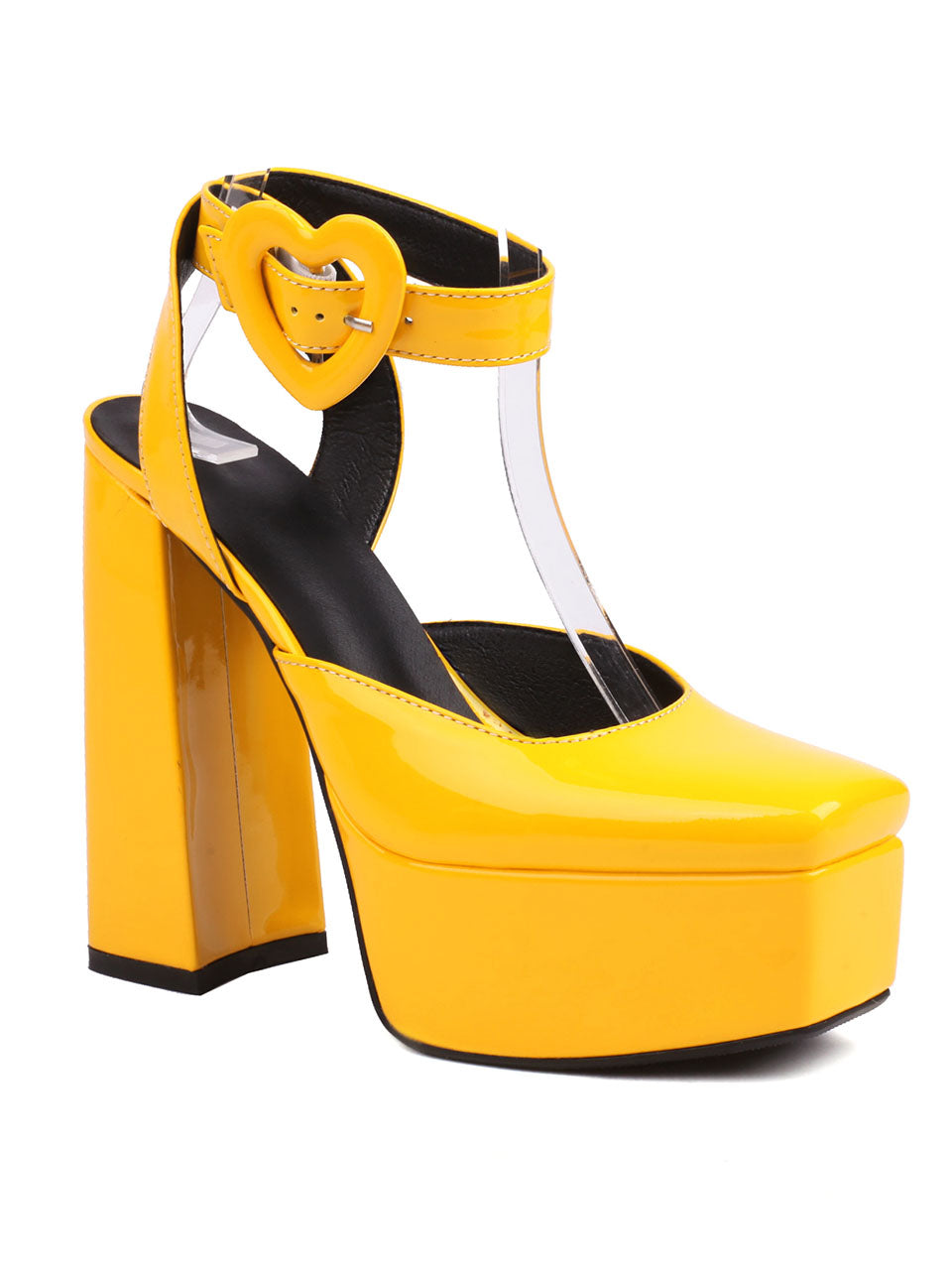 12CM High Heel Yellow Square Toe Platform Mary Jane Pump