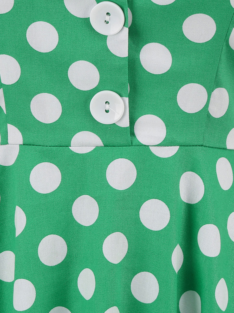 Green And White Polka Dots Pockets Vintage Halter 1950S Dress