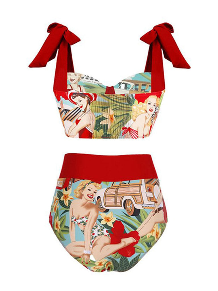Red Retro Poster Print Bikini