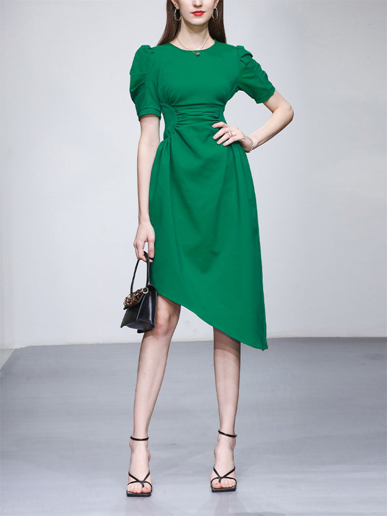 Emerald Green Crew Neck Irregular Hem 1960S Vintage Dress