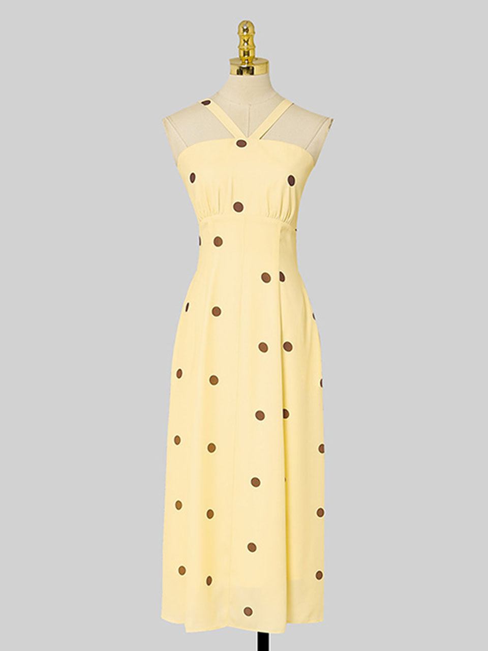 2PS Yellow 1950S Vintage Classic Coat And Spaghetti Strap Polka Dots Dress Suit