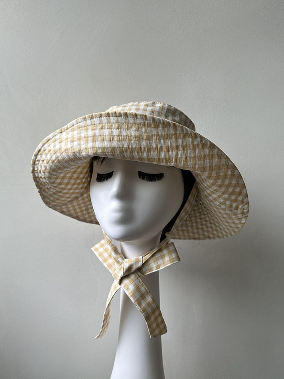 Pink Gingham Wide-brimmed Hat