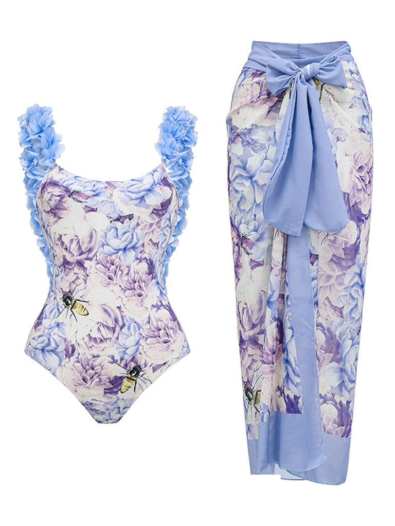 2PS Blue Flower One Piece