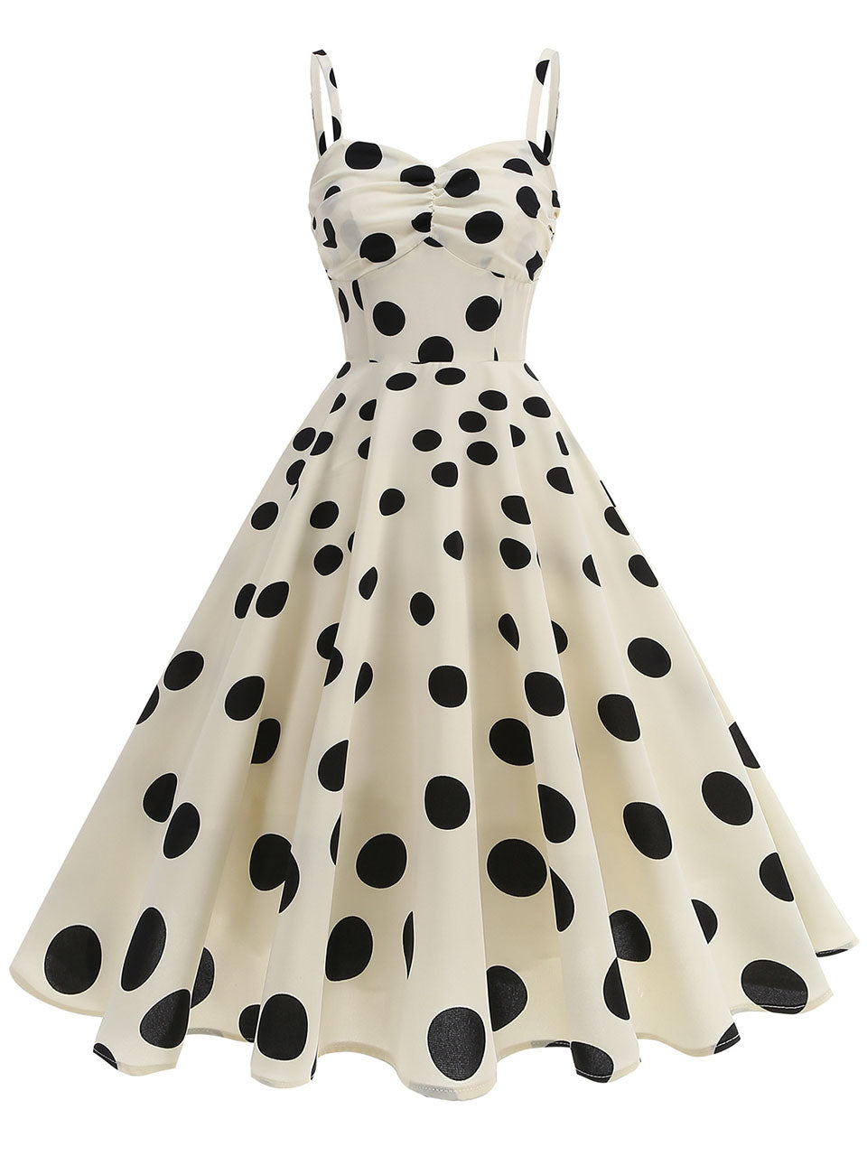 White and Black Polka Dots  Spaghetti Ruffles 1950S Vintage Dress Inspired by Cruella de Vil