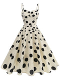 White and Black Polka Dots  Spaghetti Ruffles 1950S Vintage Dress Inspired by Cruella de Vil