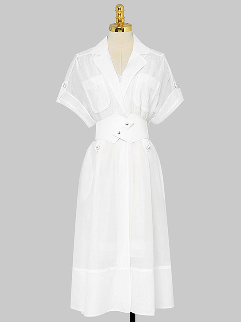 White Lapel Trench 1950S Vintage Organza Dress