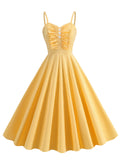 Yellow Plaid Spaghetti Bow Ruffles 1950S Vintage Dress