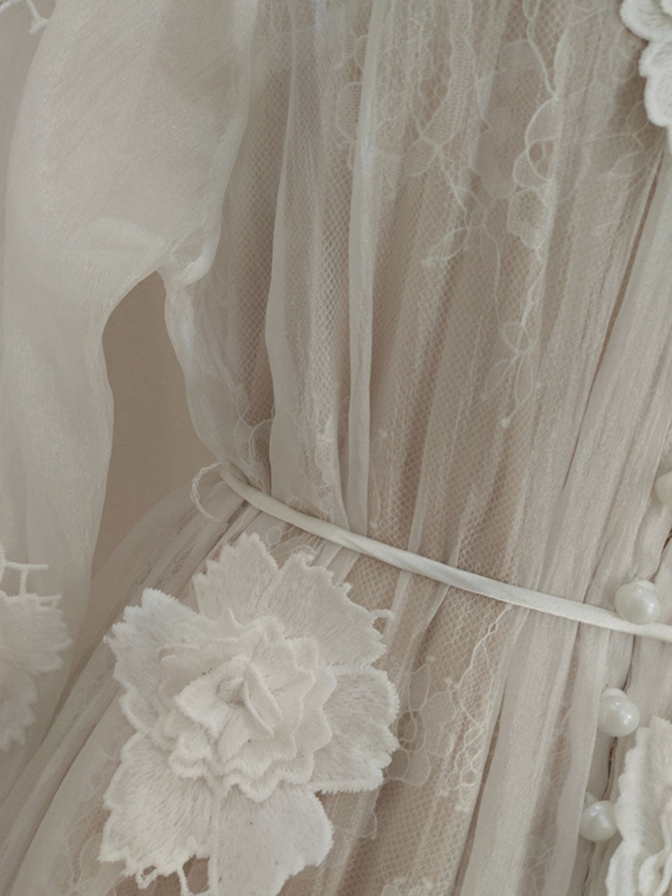 White Lace Flower Long Sleeve Swing Dress