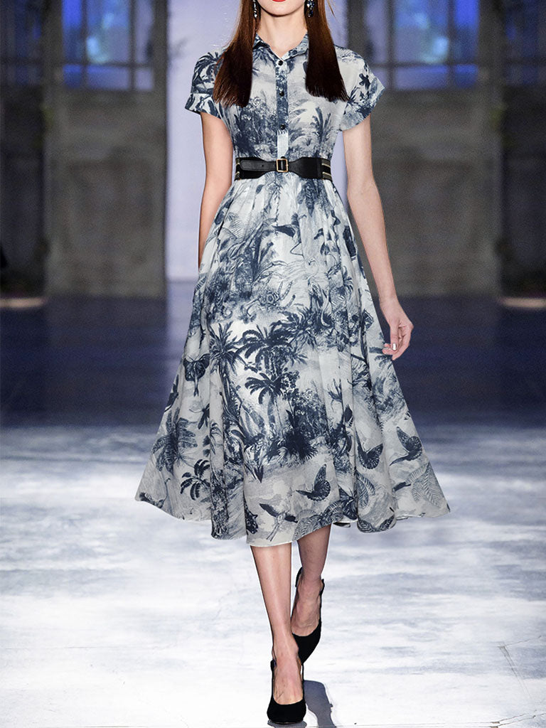 Blue Butterfly Print 1950S Vintage Dress