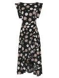 Black Crew Neck Ruffles Irregular Hem 1960S Vintage Dress