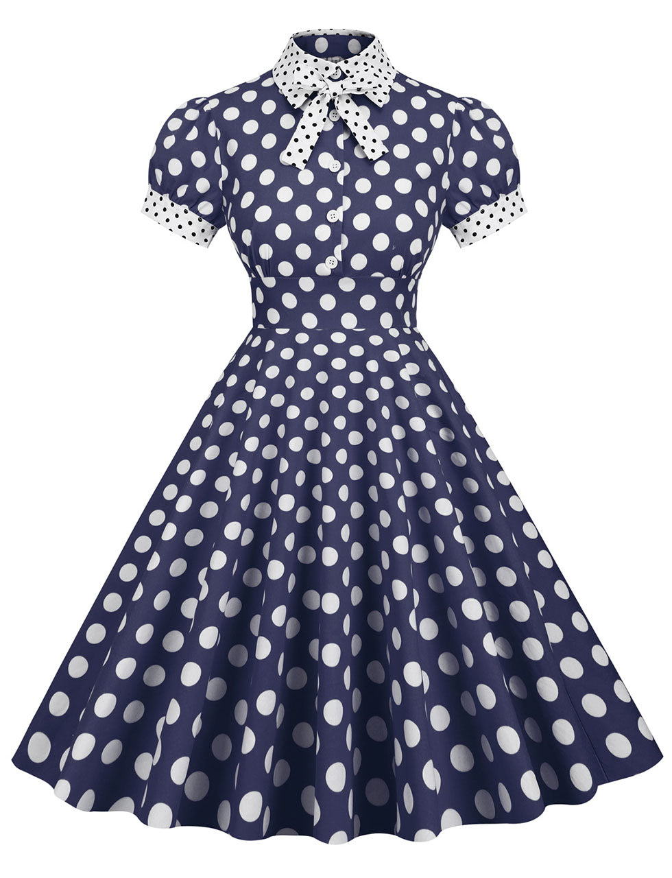 Navy Polka Dots Bowknot Swing Vintage 1950S Dress