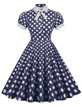 Navy Polka Dots Bowknot Swing Vintage 1950S Dress