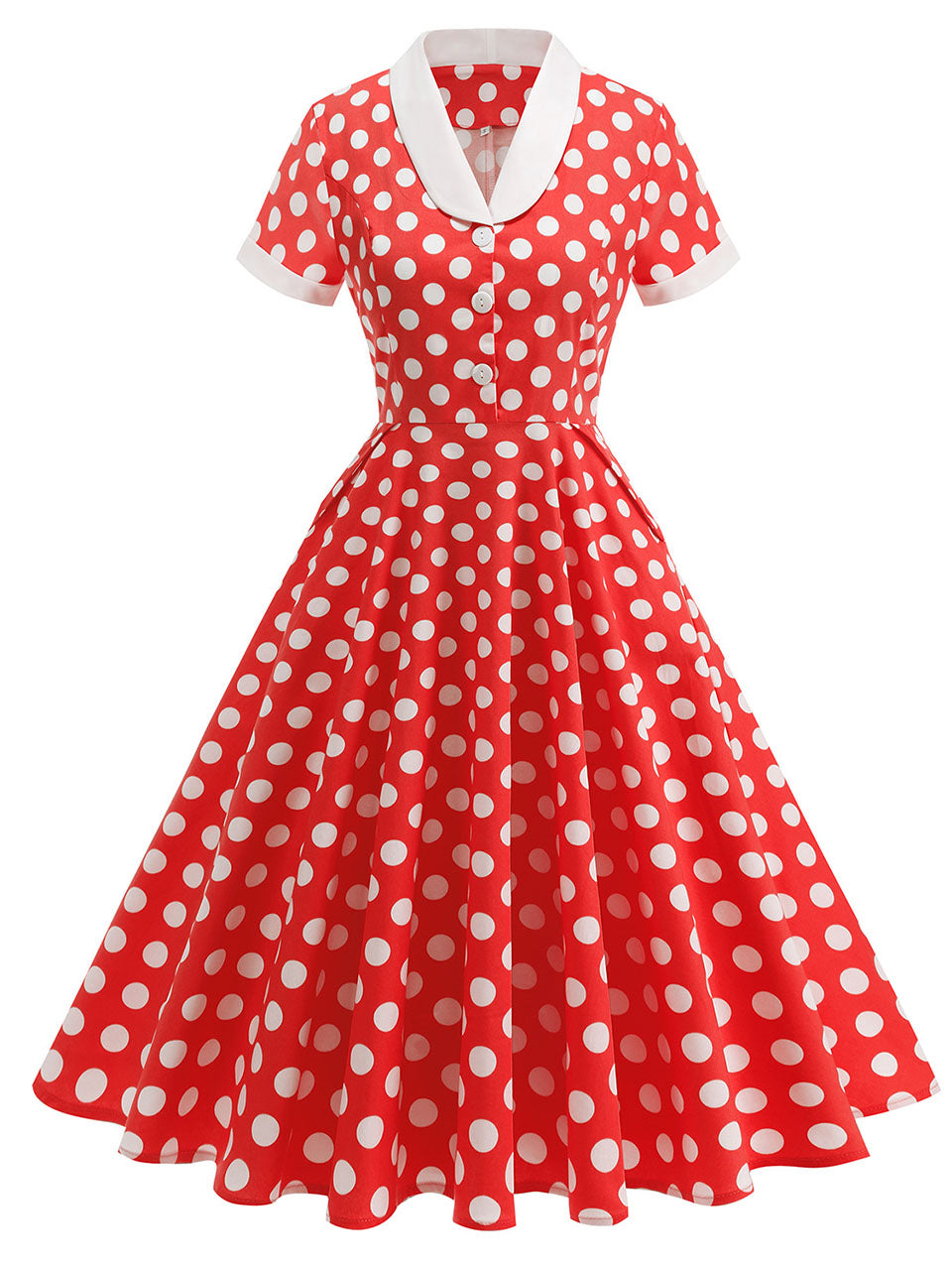 Tuxedo Collar Polka Dots 1950S Dress