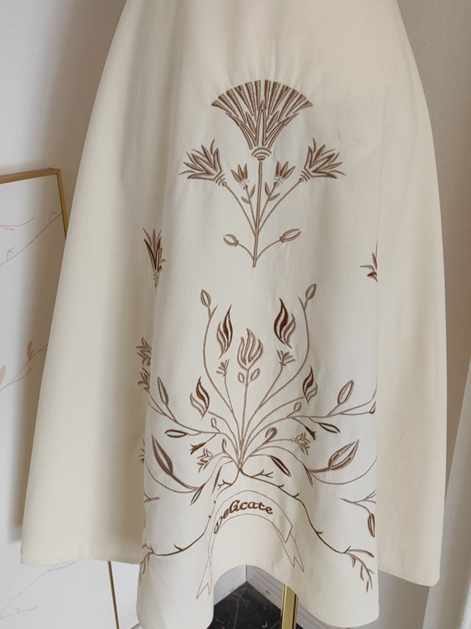 Apricot Embroidered Spaghetti Strap Vintage Dress