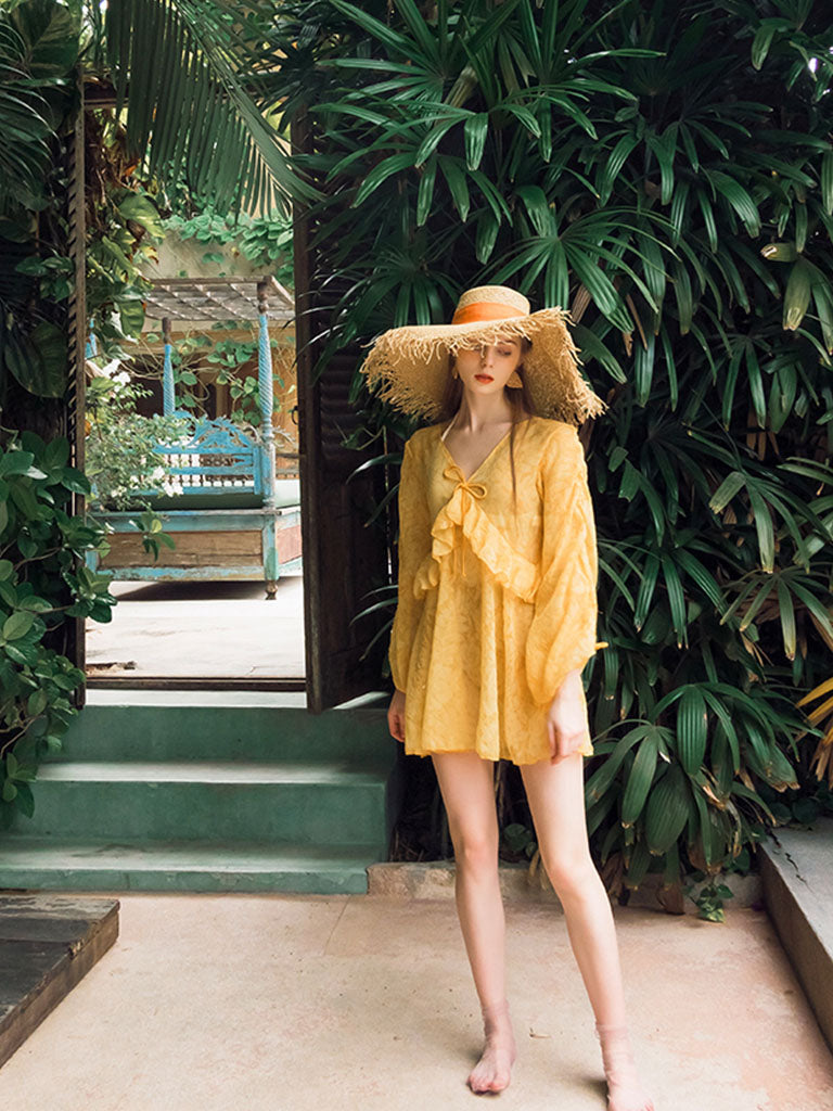 3PS Yellow Fairy Vintage One Piece Dress And Bikinis Swimwear Bathing Suit