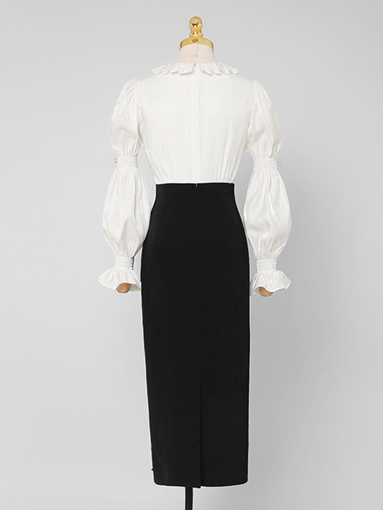 White Peter Pan Collar Long Sleeve Fake Two Piece Little Black Dress