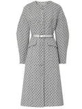Light Grey V Neck Polka Dot Woolen Coat