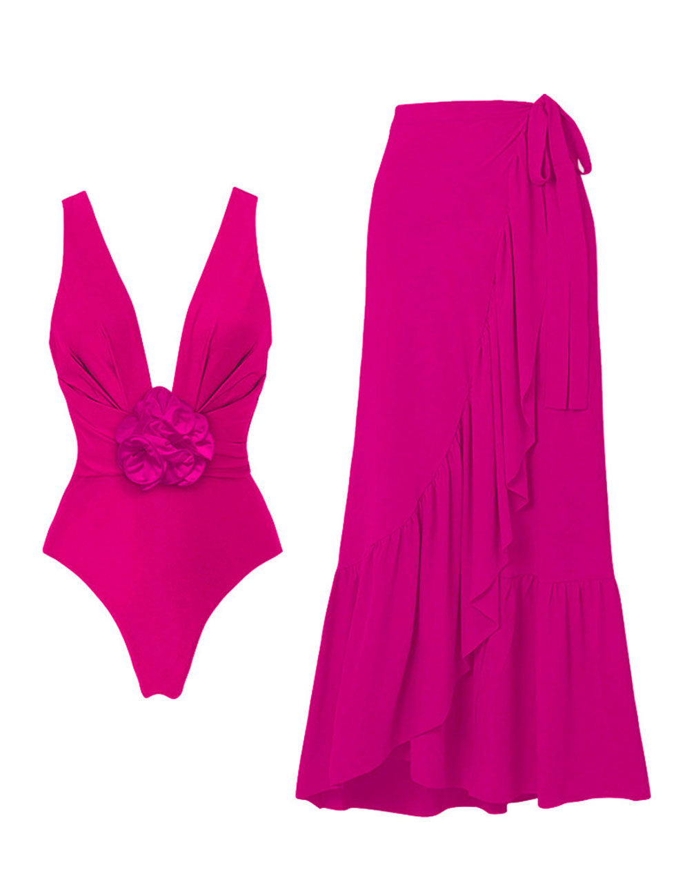 Red Ruffles Rose One Piece
