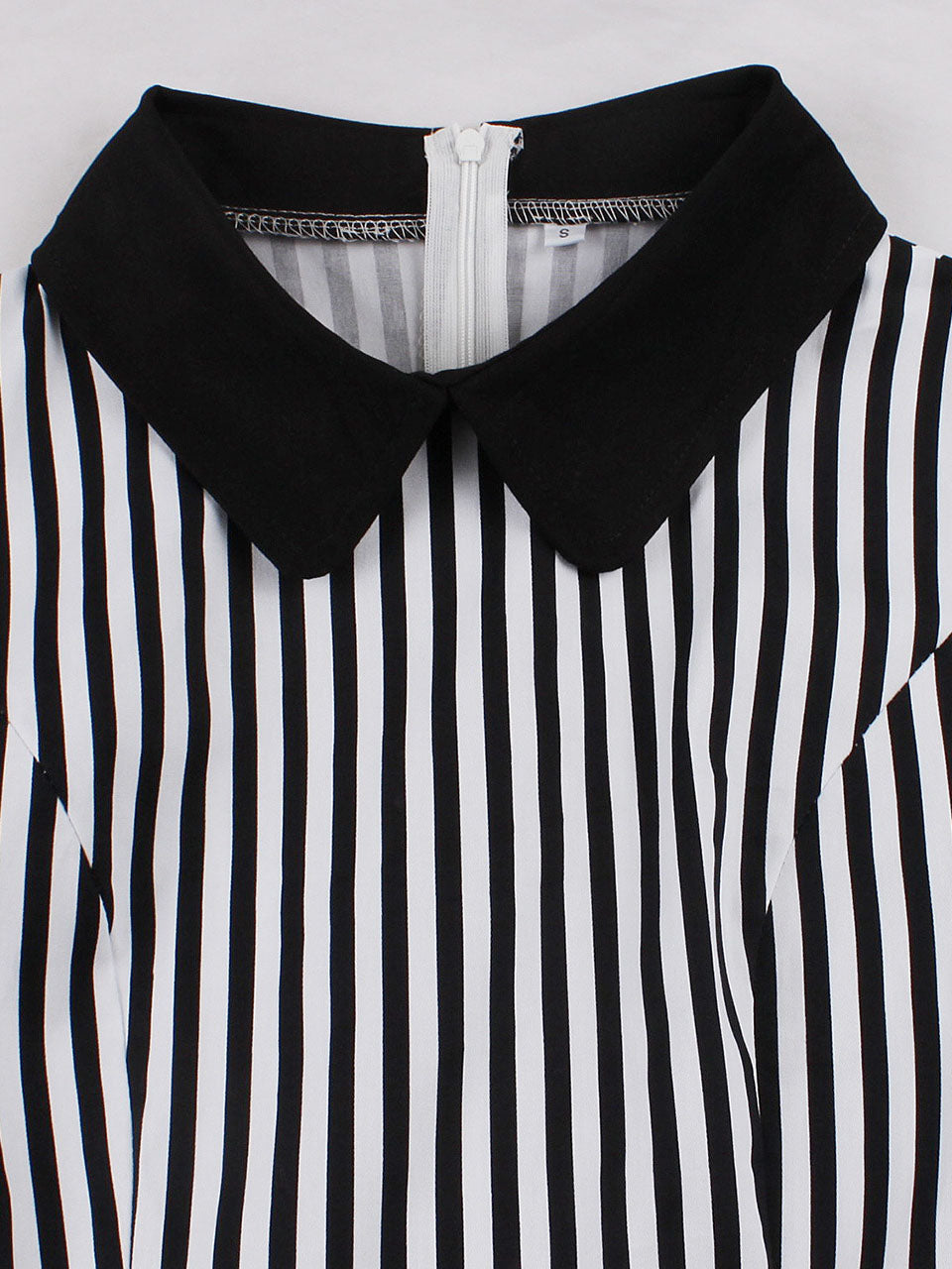 Black Peter Pan Collar Stripe 1950s Vintage Swing Dress
